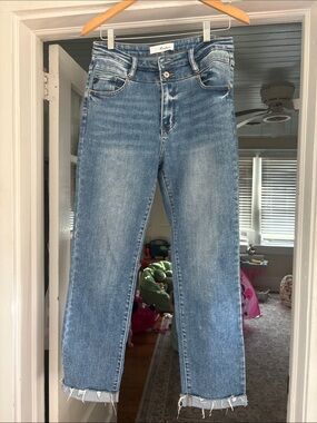 KanCan Light Blue Straight Leg Jeans with Frayed Hem